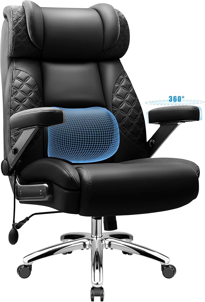 Big and Tall Office Chair Desk Computer Chair for Heavy People Oversized Executive Gaming Chair Extra Wide 500LBS Ergonomic Comfy Office Chair with Adjustable Lumbar Support &amp 5D Flip Arms
