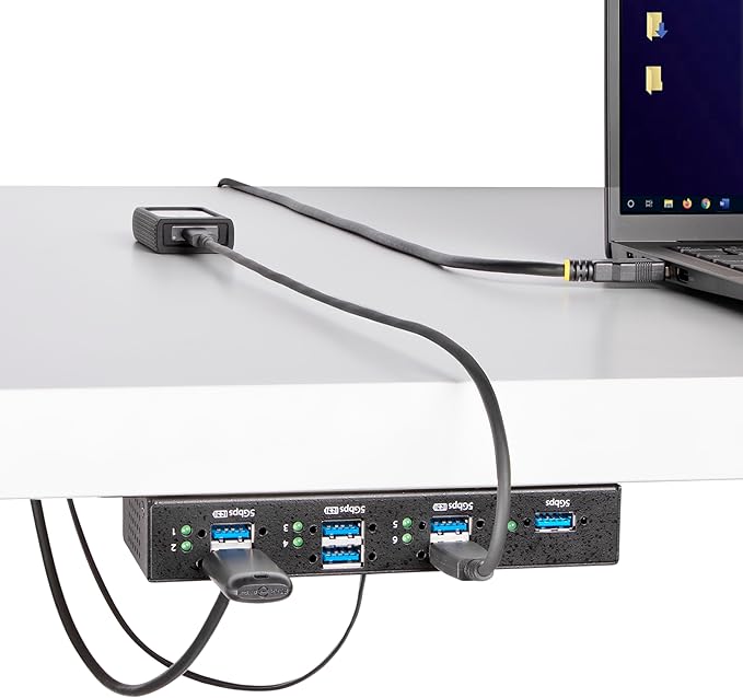 StarTech.com 7-Port Managed USB Hub with 7X USB-A Heavy Duty with Metal Industrial Housing ESD &amp Surge Protection Wall/Desk/Din-Rail Mountable USB 3.0/3.1/3.2 Gen 1 5Gbps TAA