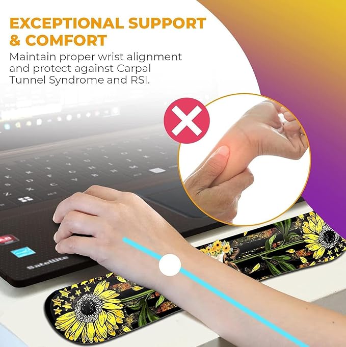 Ergonomic Mouse Pad with Gel Wrist Rest Support Suitable for Office Typing Games Mouse PadSoft Non-Slip Relieves Wrist Fatigue Beautiful Sunflower and Cute Cow Pattern Design Desktop Decoration
