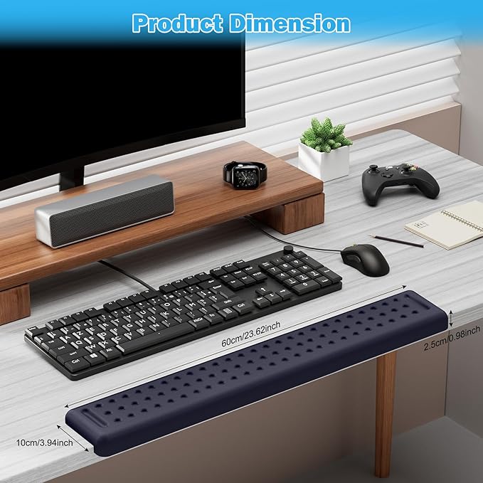 Leolee L-Shaped Desk Long Wrist Rest Elbow 60CM Deep Blue Memory Foam Arm Rest for Desk with Non-Slip Base Ergonomic Desk Edge Cushion Wrist Support for Computer Keyboard Typing Office Home