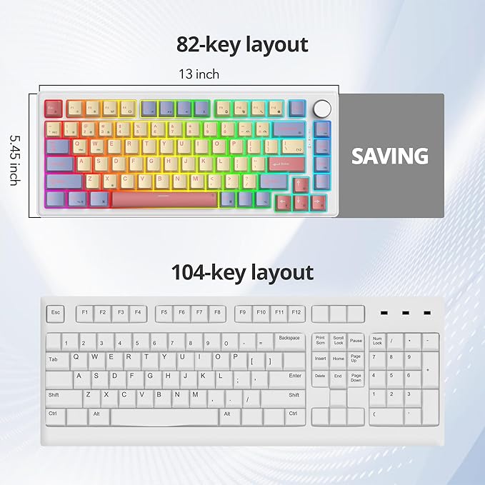 75% Wired Mechanical Gaming Keyboard Hot Swappable Gasket Mount White Switch 82 Keys TKL NKRO Creamy for PC Laptop Windows Gamer (Marshmallow)