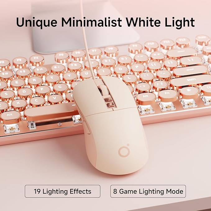EWEADN Wired Typewriter keyboard and Mouse Combo Typewriter Style Mechanical Gaming Keyboard104 Keys Backlit LED Keyboards Media Control Knob Wired Keyboard Pink Switch for Windows/Mac/PC-Pink