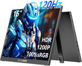 WUAWE 16 1200P 120Hz Portable Monitor 100% sRGB Portable Gaming Monitor with Built-in StandHDR and Freensync External USB C Monitor for Laptop PC Phone Switch and PS5 (Black)