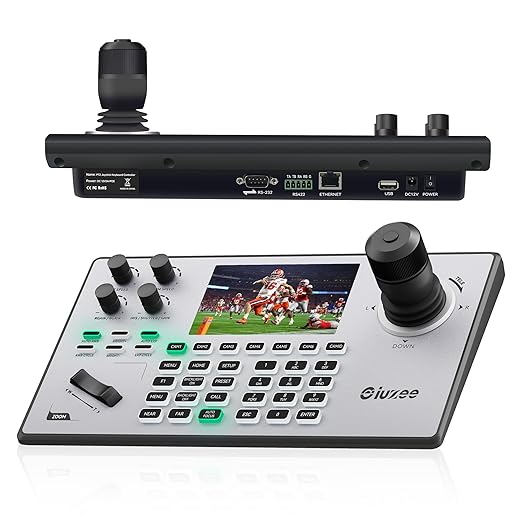 iuZee NDI PTZ Camera Controller Real-time 5-Inch LCD Screen Preview Support PoE Powered IP Controller Keyboard with 4D Joystick for Church Live Streaming Events etc. NDI License Included