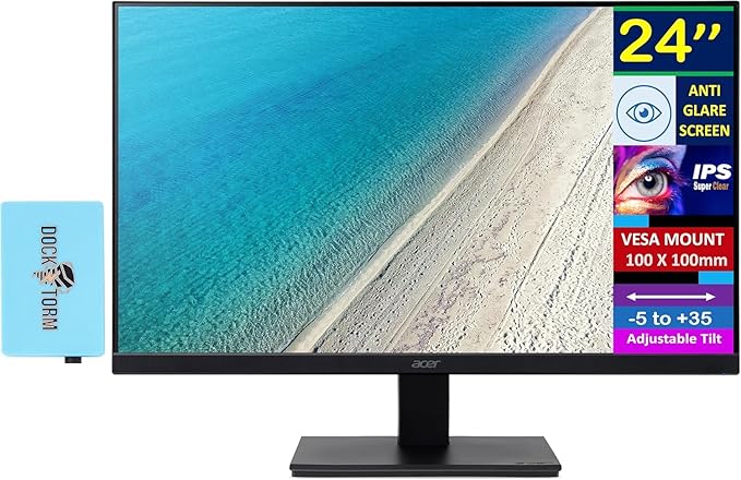 Acer Vero V247Y Gbmix 24 FHD IPS Monitor with 4 ms Response Time Anti-Glare Adaptive Sync VESA Mount (100x100mm) HDMI VGA &amp Dockztorm USB Port Expander Black (UM.QV7AA.G03)