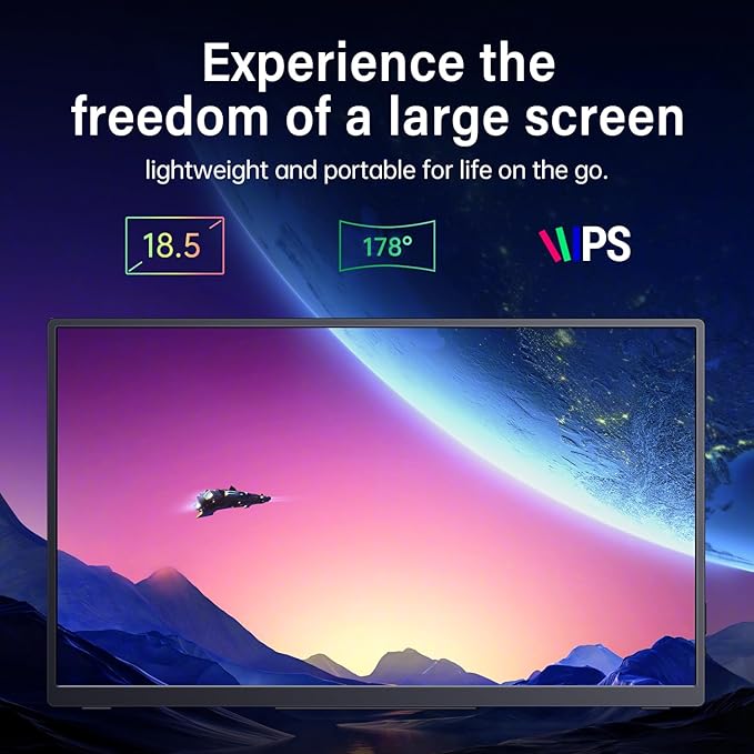 Portable Monitor 18.5 inch 100Hz FHD USB-C HDMI Travel Monitor w/Built-in Kickstand VESA &amp Speakers Eye Care HDR Portable Gaming Monitors