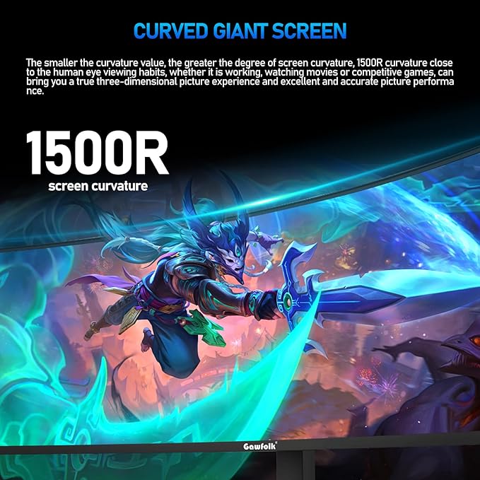 Gawfolk 49 inch Ultra-Wide Curved 1500R Gaming Computer Monitor DQHD(5120×1440) 165Hz 1MS FreeSync 120% sRGB Height Adjustable PC Screen HDMI2.1DP1.4 Compatible Wall Mount 75 * 75mm - Black