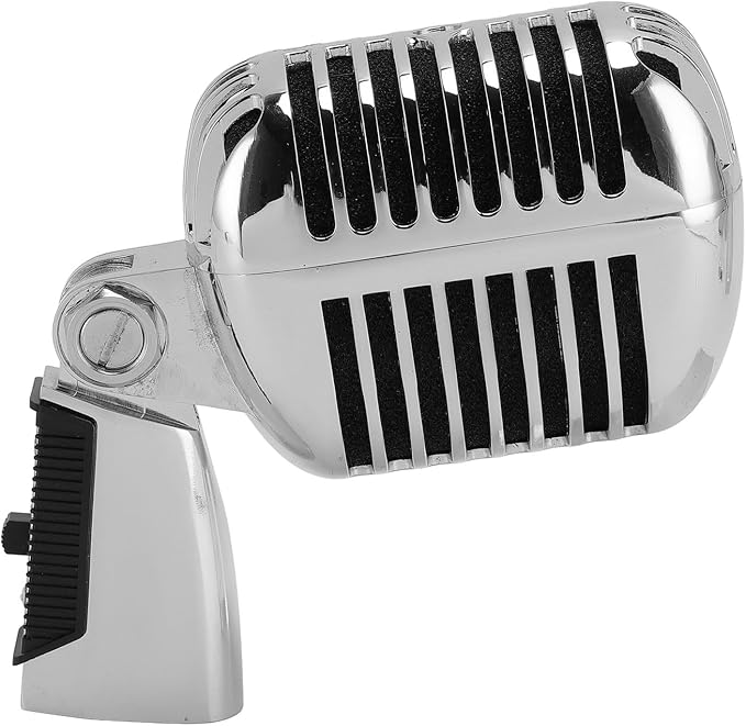 Vintage Classic Dynamic Microphone with Self Tensioning Rack for Retro Style Vocal Performances for Stage Singers and Musicians (Silver)