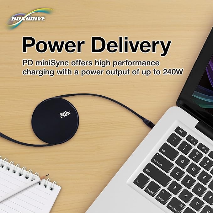 BoxWave Cable Compatible with ASUS ZenScreen Ink Portable Touchscreen Monitor (MB14AHD) (14 in) - PD miniSync (240W) Retractable PD 240W Portable USB Type-C Cable - Jet Black