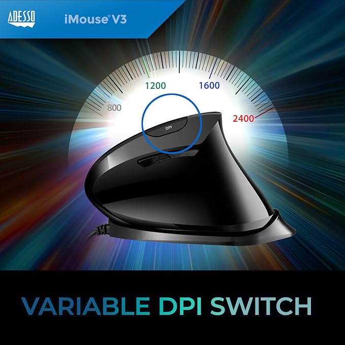 Adesso iMouse V3-TAA USB Adjustable Wrist Angle Vertical Ergonomic Mouse Made in Taiwan (TAA Compliant)