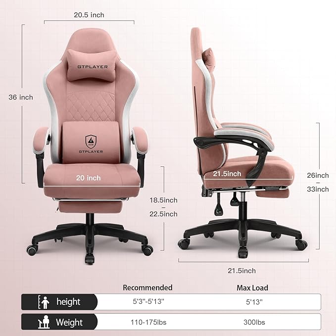 GTPLAYER Gaming Chair Computer Office Chair with Pocket Spring Cushion Linkage Armrests and Footrest High Back Ergonomic Computer Chair with Lumbar Support Task Chair with Footrest