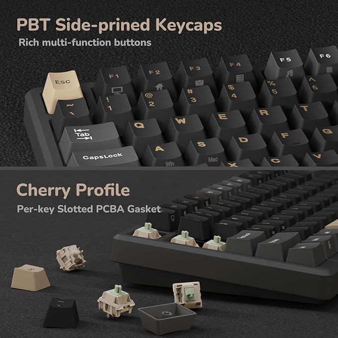 RK ROYAL KLUDGE M75 Wireless Mechanical Keyboard 2.4Ghz/BT5.1/USB-C Gaming Keyboard 75% Layout 81 Keys Gasket Mount with OLED Display &amp Knob RGB Backlight Hot-Swappable Light Switch Grey