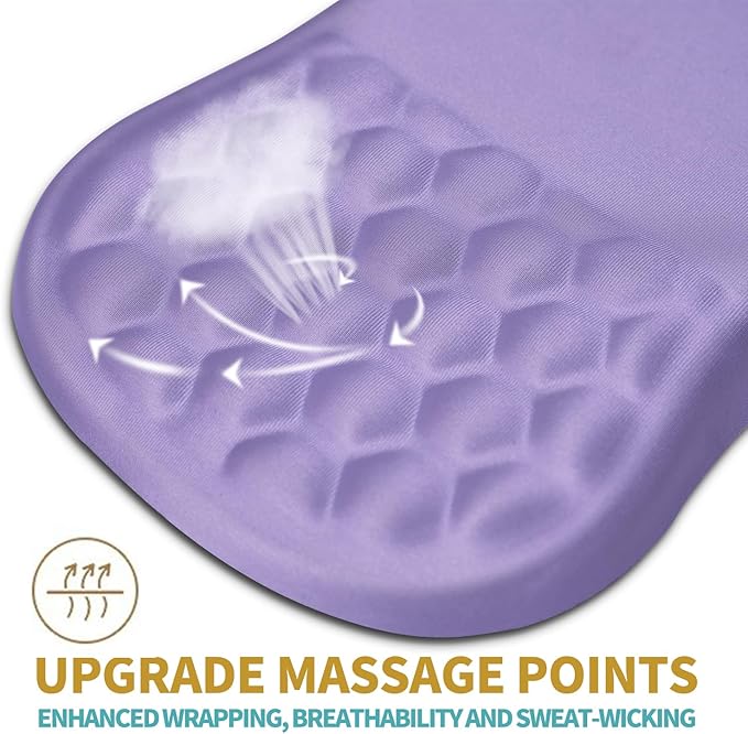Hokafenle Ergonomic Mouse Pad Wrist Support with Massage Design Wrist Rest Pain Relief Mousepad with Memory Foam&ampNon-Slip PU Base Mouse Pads for Wireless Mouse &amp Desk (12x8 inchLavender)