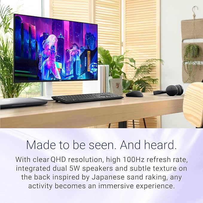 Dell S27 inch QHD Monitor 100Hz IPS Panel 4ms 99% sRGB 1500:1 Contrast Ratio VESA Low Blue Light 2 x HDMI 1x DisplayPort 2x5W Speaker Ultra-Thin bezels Height/Tilt/Swivel/Pivot White