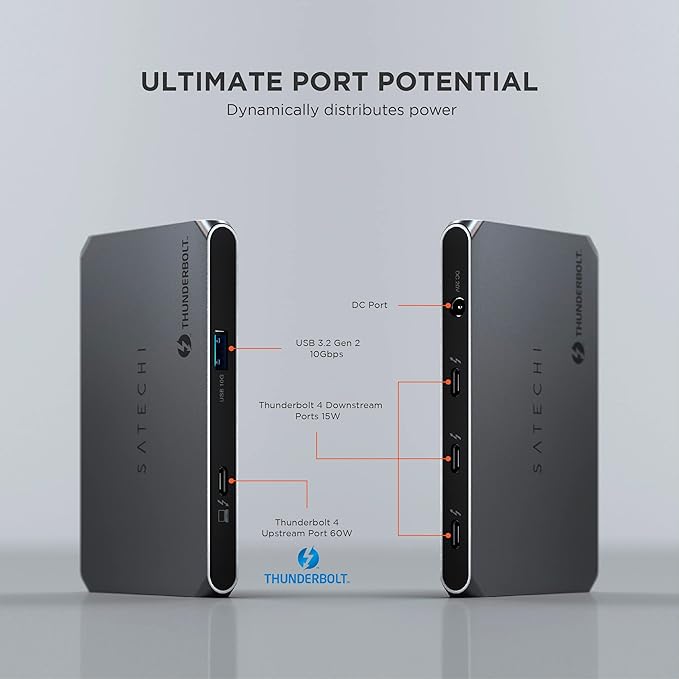 Satechi Thunderbolt 4 Slim Hub 5-in-1 USB C 60W Charging Single 8K or Dual 4K Display 4 Thunderbolt 4 Ports USB 3.2 Gen2 Compatible with USB4/Thunderbolt 4 Macs and Windows