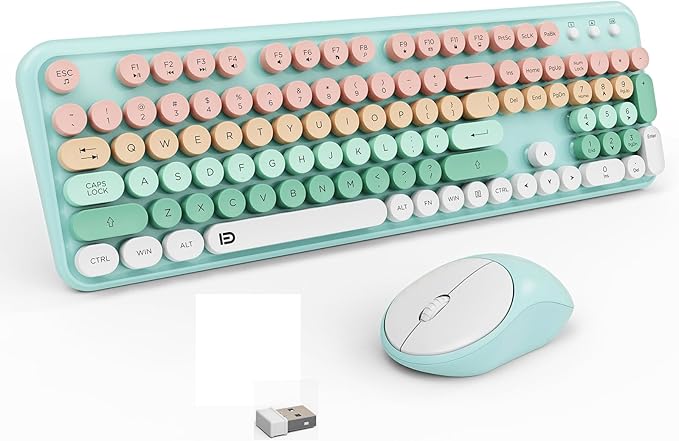 Wireless Keyboard and Mouse Combo 2.4 GHz Wireless Full-Sized Typewriter Mouse and Keyboard with Round Keycaps for Windows Computer Desktop PC Laptop (PinkBlue)