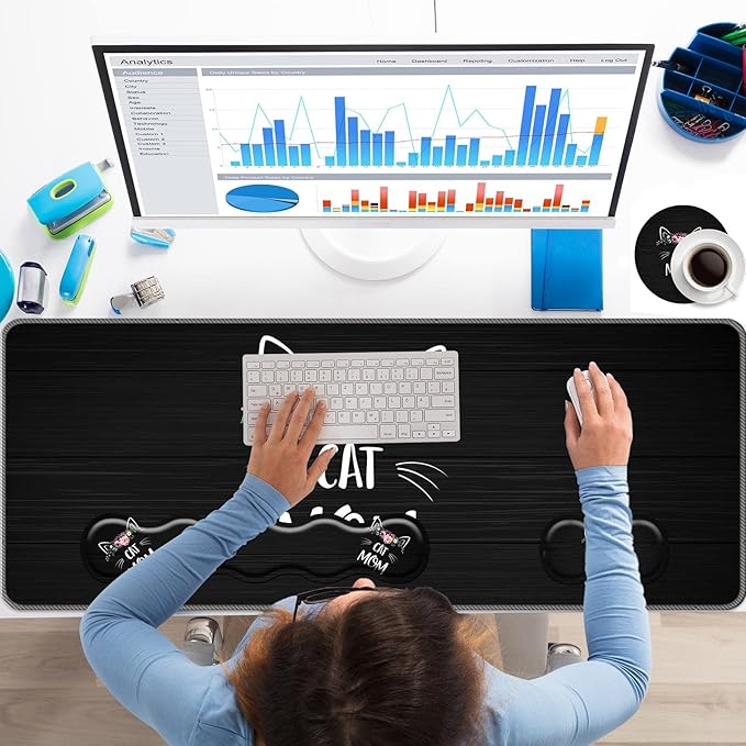 Keyboard Wrist Rest+Mouse Wrist Pad+Desk Pad SetMemory Foam Ergonomic Easy Typing Pain Relief for Computer Laptop Office Home - Cat Mom Floral