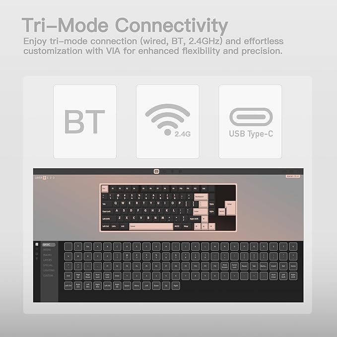 KEEBMONKEY WOBKEY Rainy 75 CNC Aluminum HMX/JWK/Cocoa Switches Triple-Mode Connectivity Mechanical Keyboard with Superior Acoustics RGB/PP/Mirrored Glass/3500mAh/Violet Switch (Standard - Silver)