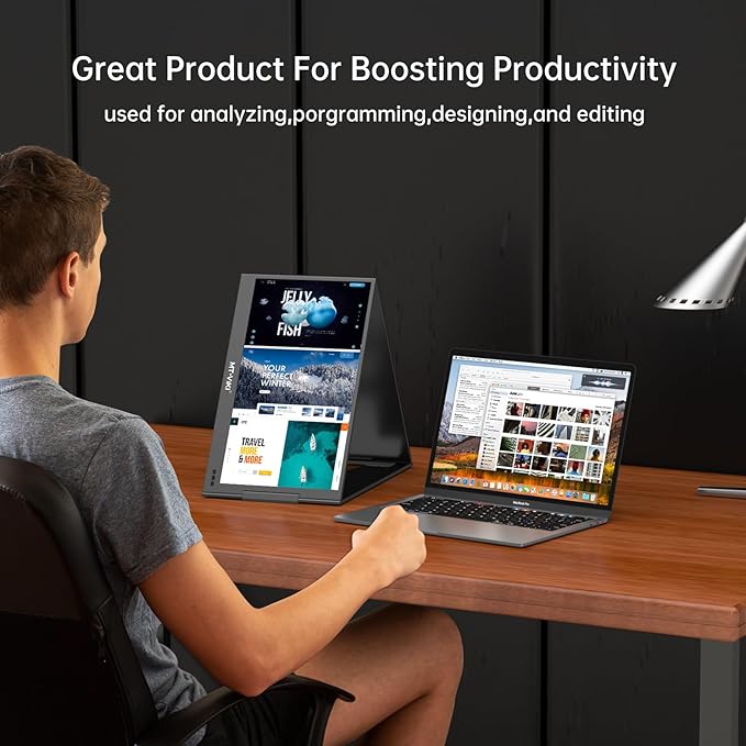 MT-VIKI 15.6 inch Laptop Screen Extender Potable Monitor for Laptop Only One USB-C Cable Connection Compatiable with Win/Mac (M1~M5) FHD 1080P 360° Rotation【Included Carrying Bag】