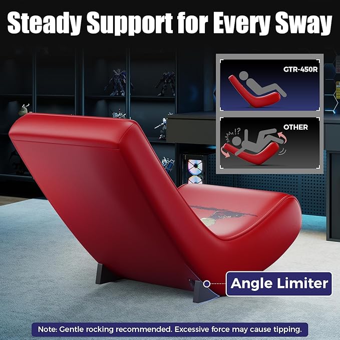 GTPLAYER Gaming Floor Rocking Chair – Rocker Floor Game Chair with Angle Limiter Stylish Patterned Design Comfortable Video Game Seat Red Baseball Pattern