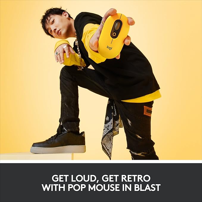 Logitech POP Mouse Wireless Mouse with Customizable Emojis SilentTouch Technology Precision/Speed Scroll Compact Design Bluetooth Multi-Device OS Compatible - Blast Yellow (Renewed)