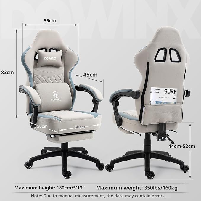 Dowinx Gaming Chair Breathable Fabric Game Chair with Gel Pad and Storage Bag Comfortable Gamer Chair with Pocket Spring CushionErgonomic Computer Chair with FootrestGrey