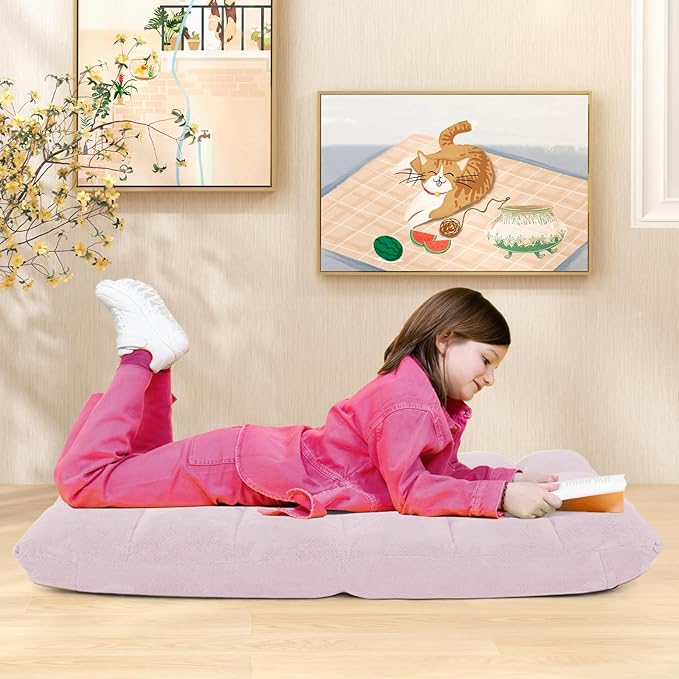GOFLAME 14-Position Folding Floor Chair Padded Gaming Lazy Sofa Chair with Adjustable Backrest Couch Recliner Sleeper Bed Lounge Chair for Reading Gaming Meditating (Light Pink)