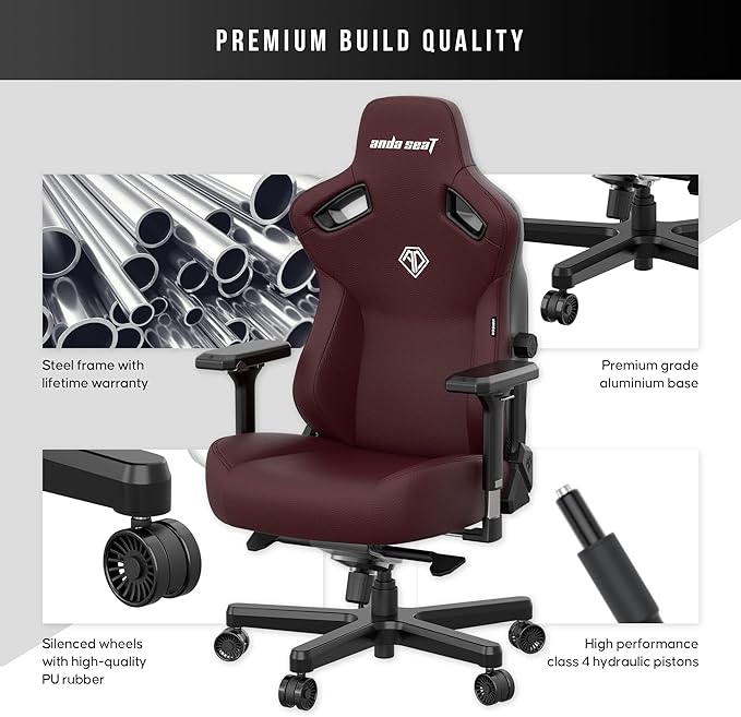 Anda Seat Kaiser 3 Large Gaming Chair for Adults - Ergonomic Maroon PVC Leather Gaming Seat with Lumbar Support Comfortable Office Chair with Neck Support - Heavy Duty Wide Computer Seat