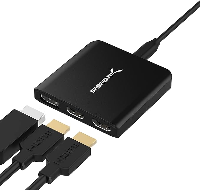 SABRENT USB-C Triple Display Adapter x2 HDMI and x1 DisplayPort (DA-H2D1)