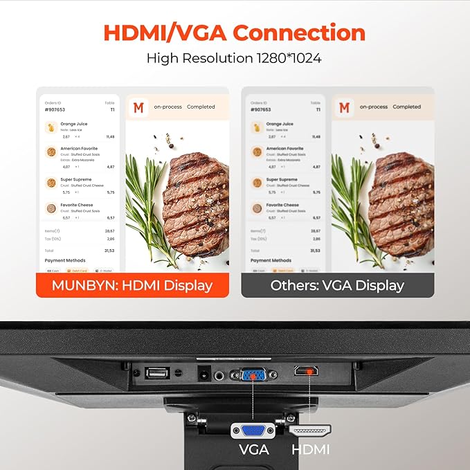 MUNBYN 19-inch POS-Touchscreen-Monitor LED Backlit Multi-Touch-Screen-Monitor HDMI/VGA Capacitive Display True Flat Seamless Design for Retail Restaurant Bar Gym 2Y Protection