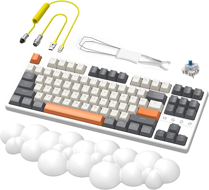 Wireless Gaming Keyboard and Wrist Rest Pad and Custom Coiled USB C CableTriple Mode TKL Hot Swappable Tactile SwitchesLIGHTSYNC RGBMechanical Keyboard Palm Rest for PC PS5 PS4 Xbox Mac-3 in 1 Kit