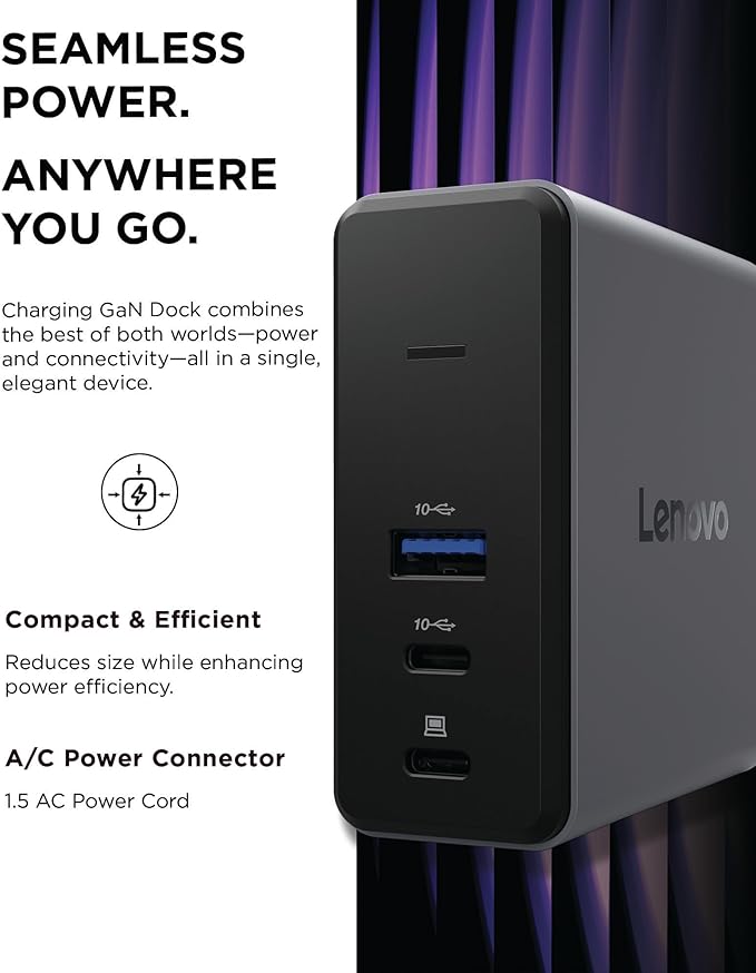 Lenovo GaN Charging Dock Multiport Docking Station w/ 60W PD HDMI USB-C USB-A Micro SD Power Adapter &amp Dock in One Compact Design Sustainable Materials Home Office Gaming Dock Stand Conso