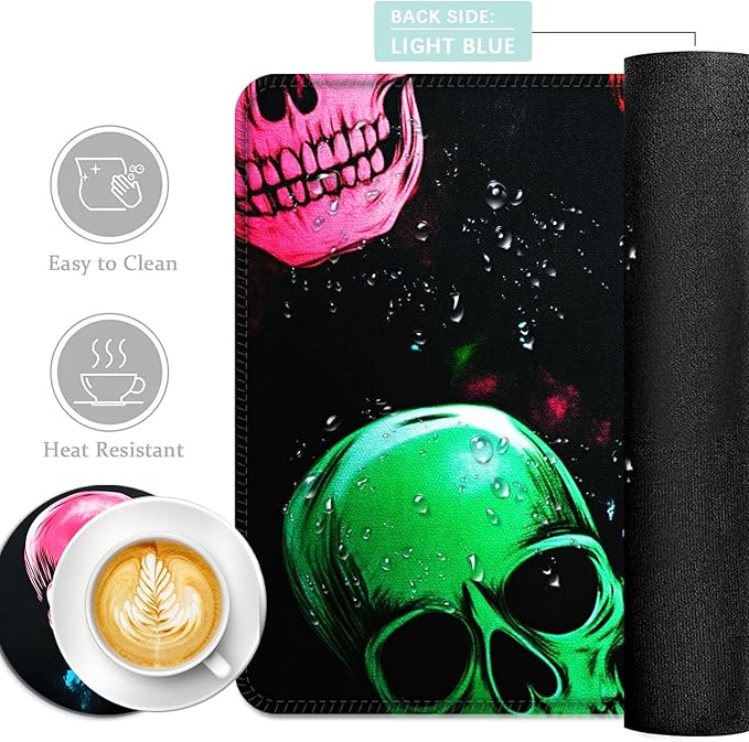 Keyboard Mouse Pad Set Extended Gaming Mouse Pad+Ergonomics Keyboard Wrist Rest Support Memory Foam Easy Typing Pain Relief 4Pcs XL Ultra Thick Desk MatColorful Skulls and Hearts