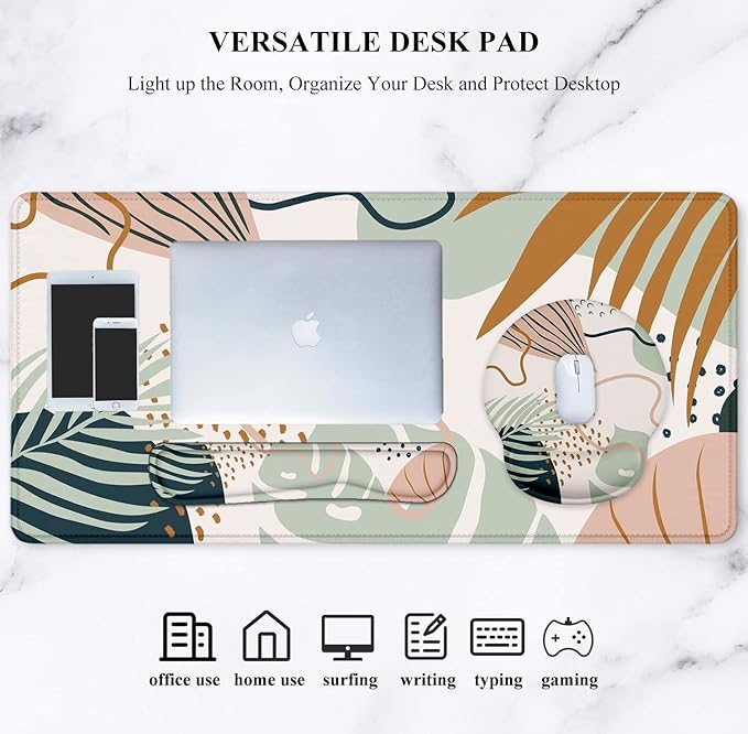 LATEEFAH Mouse Pad with Wrist Rest Large Mouse Pad Ergonomic Gaming Desk Pad Keyboard Wrist Rest Set 4-in-1 Desk Mat Keyboard Mat for Home Office