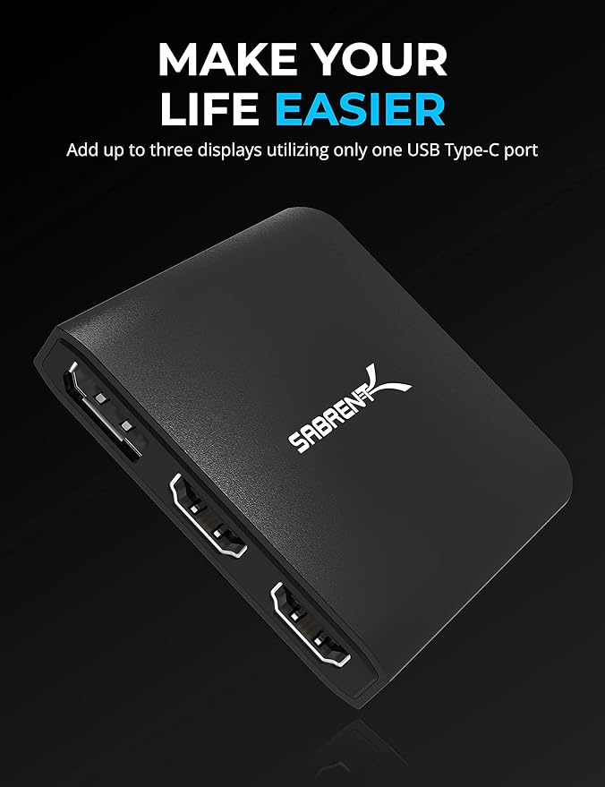 SABRENT USB-C Triple Display Adapter x2 HDMI and x1 DisplayPort (DA-H2D1)