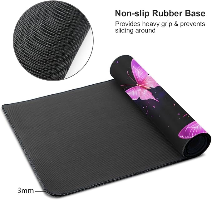 Purple Butterfly Desk Cover MatExtended Large Mouse PadComputer Laptop Mat Desk Decor for Office Game Home 30x16 Inch