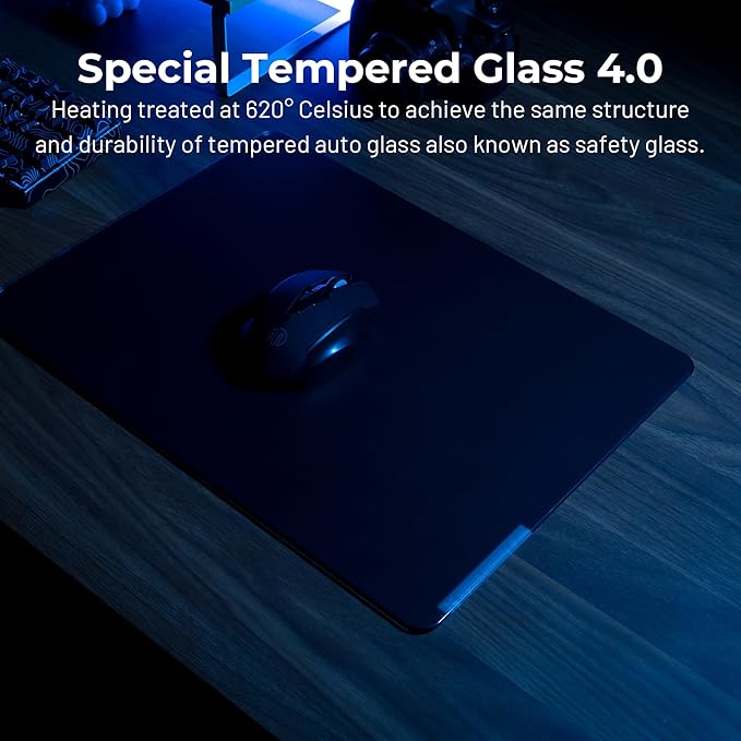 XVX Black Glass Mousepad 4.0 Hard Mouse Pad for Gaming Ultra-Smooth Micro-Etched Surface Mouse Mat with Non-Slip Rubber Base(410mm*310mm)