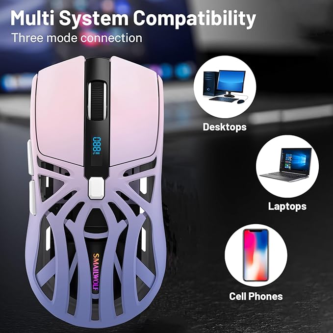 Wireless Gaming Mouse 10000 DPI Tri-Mode 2.4GHz/Bluetooth/Wired Mouse 6 Buttons Digital Display Silent Mice Rechargeable Customizable Macro and RGB Backlight for PC/Mac/Laptop (Purple)