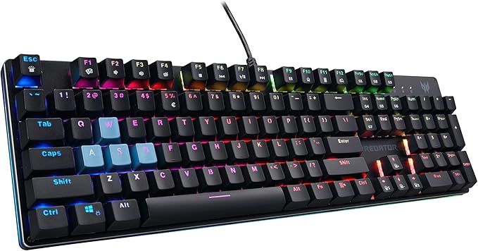 acer Predator Aethon 303 Wired Gaming Keyboard-Kailh Blue Mechanical Switches|RGB Illuminated Keyboard|12 Backlight Effects|5 Pre-Set Gaming Modes &amp 3 Sidelight Effects|100% Anti-Ghosting(Pack of