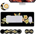 Mouse PadLarge Desk Mat Set 4in1 XL Mousepad + Keyboard Wrist Rest+Mouse Wrist Rest+Coaster with Ergonomic Desk Pad for Home Office Table Computer Cover -Vintage Floral Butterfly