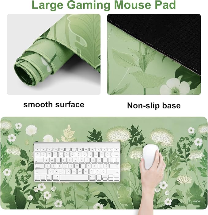 MOSISO Wrist Rest Support for Keyboard Mouse Pad Set Wild Chrysanthemum Large Mousepad&ampKeyboard and Mouse Pad&ampCoaster Ergonomic Non-Slip Easy Typing Mousepad with Memory Foam for Home Office