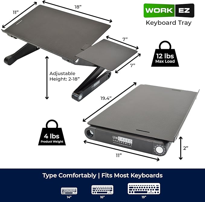 Uncaged Ergonomics WorkEZ Adjustable Computer Keyboard Stand for Desk Keyboard &amp Mouse Riser Ergonomic Portable Stand for Desktop Computer Keypad Riser for Desk