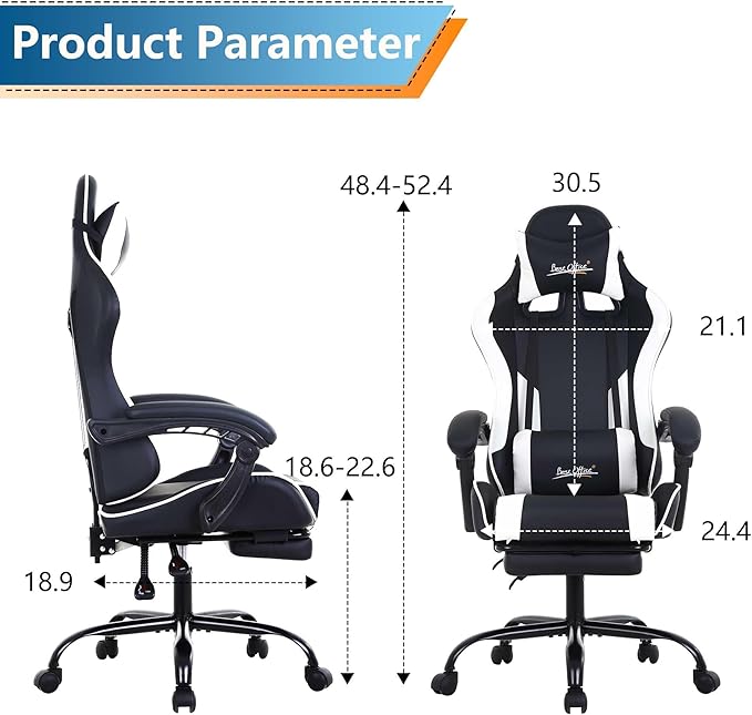 Gaming Chair Office Chair with Foot Rest &amp Armrest Ergonomic Gaming Chairs for Adults Office Gaming Chair with Lumbar Support &amp Headrest Big and Tall Chair for Office or Gaming Black &amp