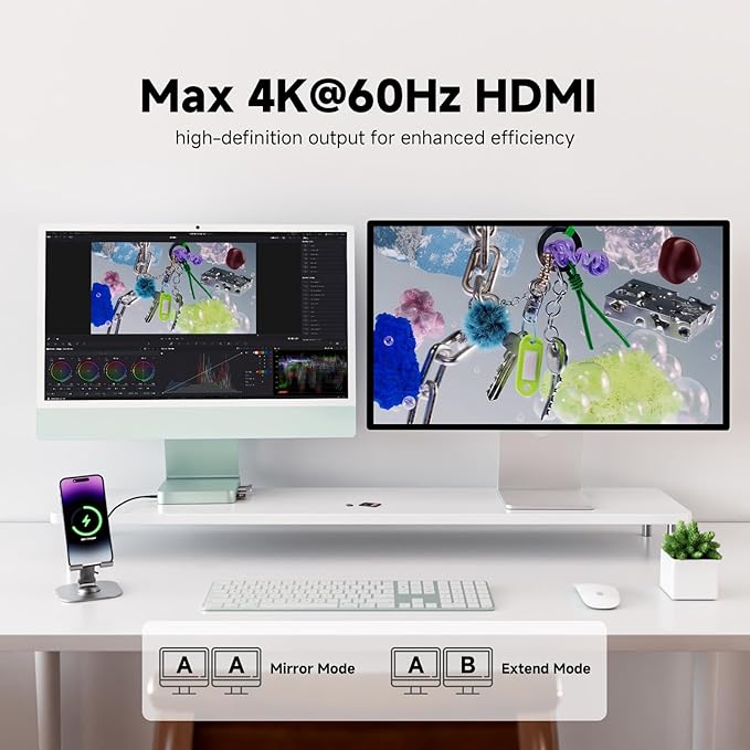 Minisopuru DS802PRO iMac Accessories with 4K@60Hz HDMI USB C Charging 2.5GbE 4TB M.2 SSD Enclosure USB C Hub for iMac 24 inch M1/M3/M4 iMac Hub with 4xUSB SD/TF Audio | Green
