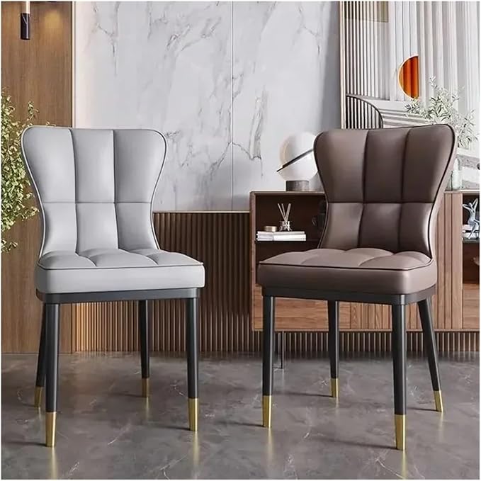 Adjustable Office Computer Chair with Armrest 1pcs Leather Finish Dining Chair with Backrest Sleek Black Legs with Gold Trim(Black)