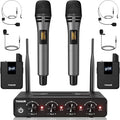 TONOR Wireless Microphone System 4 * 10-Channel UHF Cordless Handheld Mic Set with Headset/Lavalier Lapel Mics Bodypack Transmitter Receiver 60 m/200ft Range for Karaoke Singing Church PA Speaker