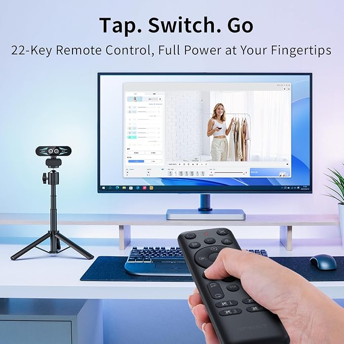 EMEET C60E Dual-Camera 4K Webcam for Streaming Wide-Angle and Telephoto Cameras Max 11X Hybrid Zoom &amp PDAF Autofocus Remote Control RGB Lighting 2 Mics Ideal for Livestreaming and Online Mee