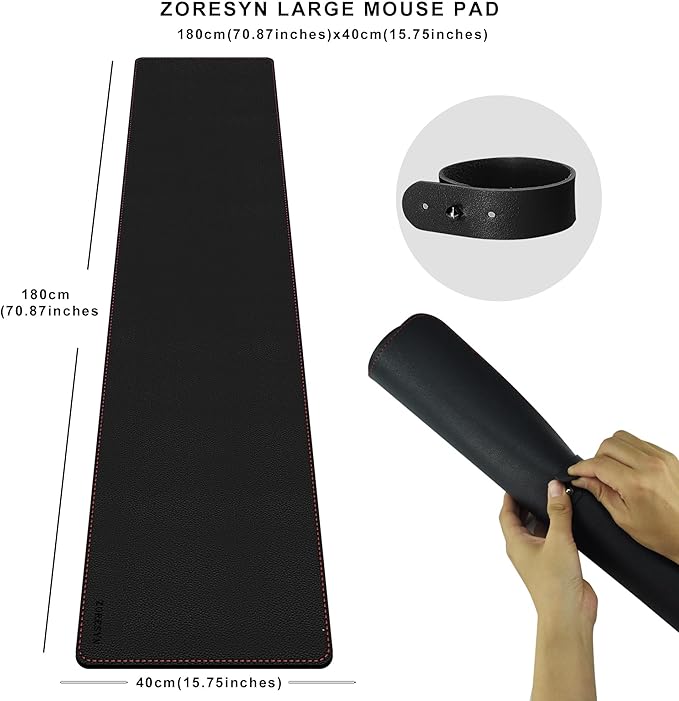ZORESYN Extra Large Desk Mat (70.9 x15.8) - PU Leather Multipurpose Table Pad for Dining Table Coffee Table Office &amp Home - Waterproof Desk Mat for Keyboard Mouse and Writing (Black)