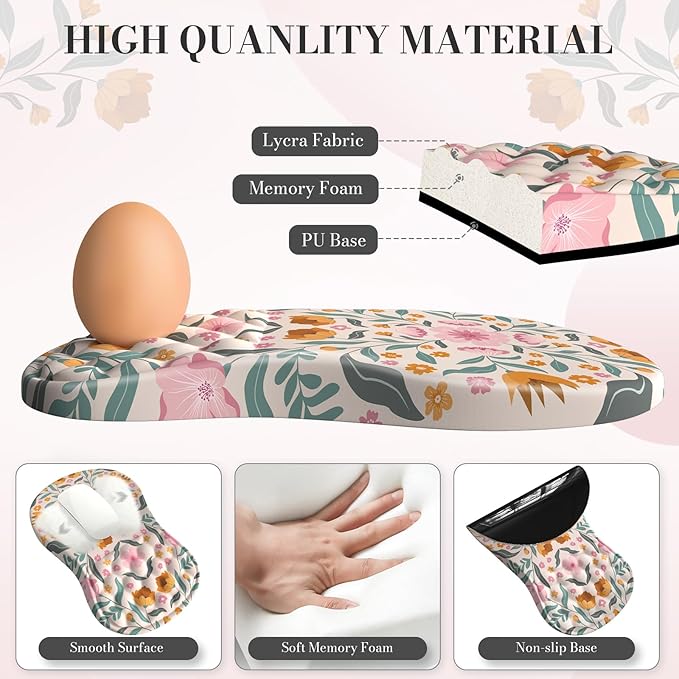 Keyboard Wrist Rest and Table Mat Set Desk Cover matPink Mouse pad with Wrist Rest with Coaster for Office TableNon Slip mat for Girly Office Accessories-Floral