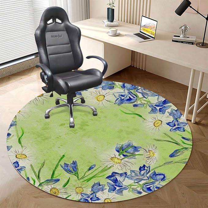 Green Purple PU Leather Office Chair Mat for Hardwood Floor Lavender Summer Field Natural Computer Chair Matfor Rolling ChairLarge Floor Protector Watercolor Flower Diameter 47.2 in